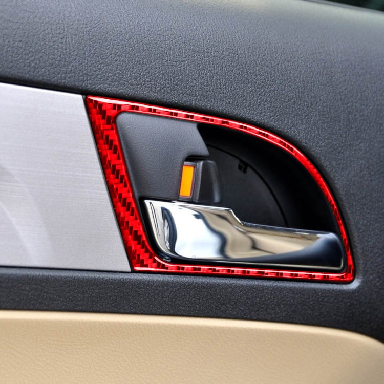 Installed carbon fiber inner handle frame sticker, red/black trim around inner handle