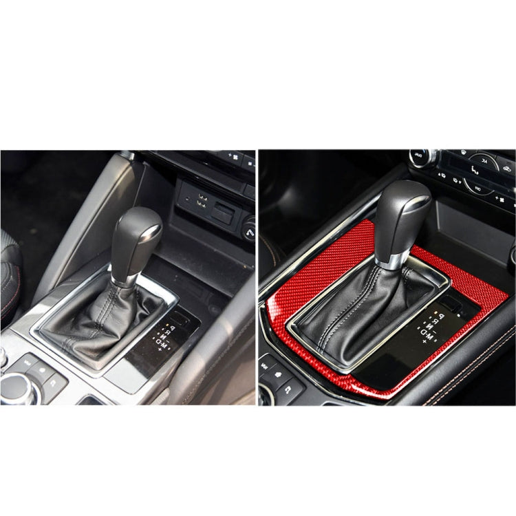Gear panel trim sticker before-and-after, red carbon fiber installed