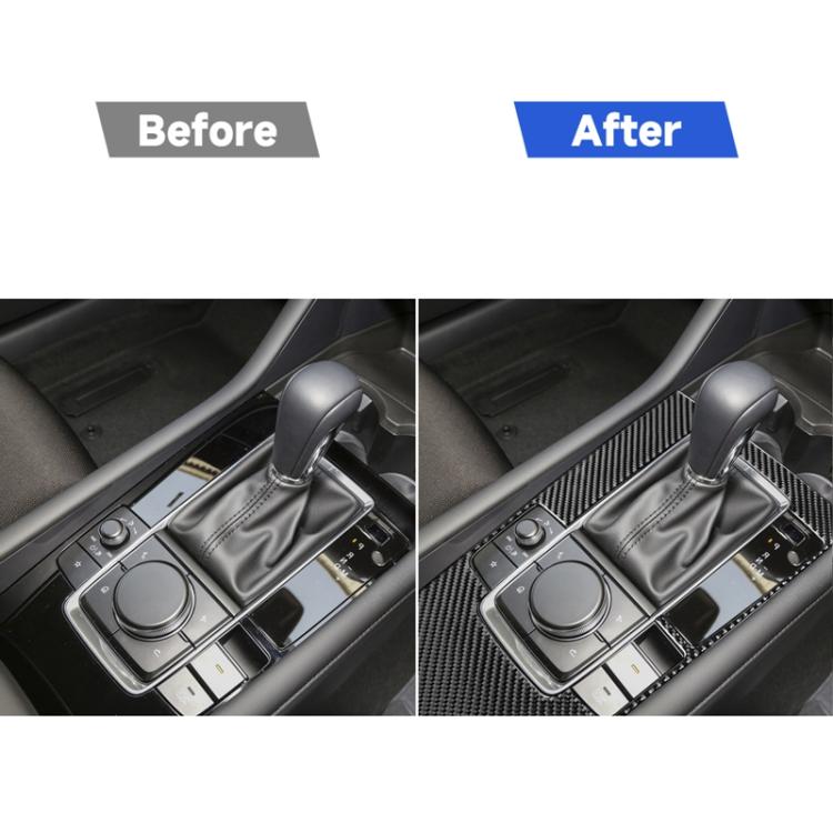 Carbon-fiber console trim overlay around gear selector area