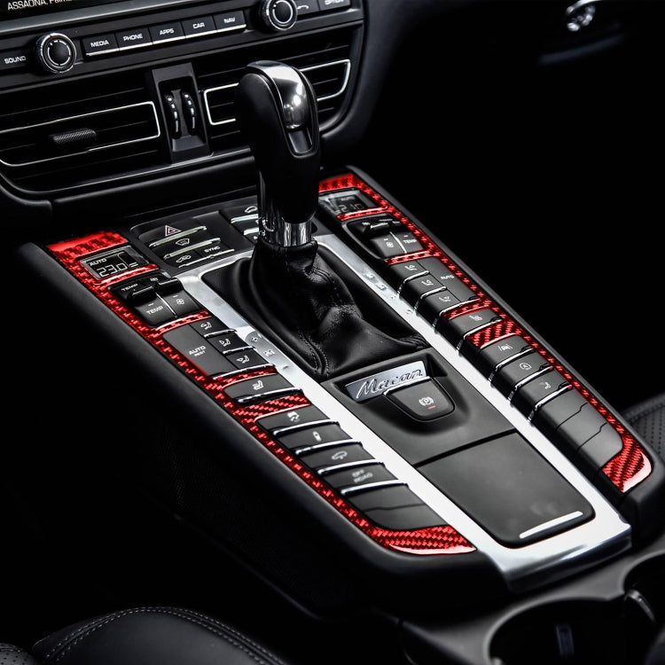 Red carbon-fiber look gear shift surround sticker set on center console