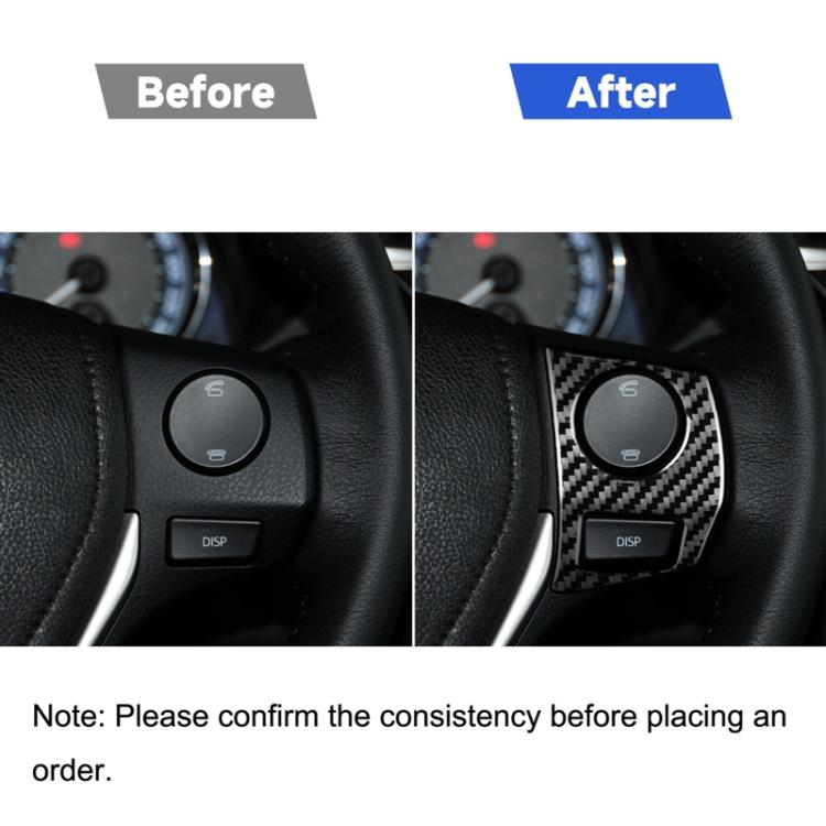 Steering wheel control button with carbon fiber frame shown after installation