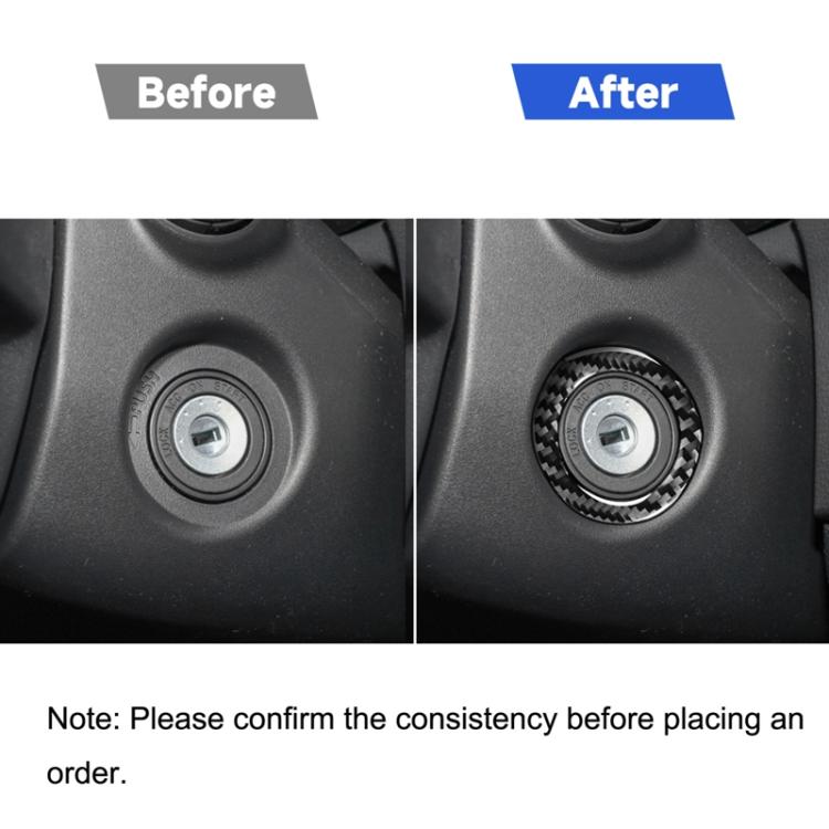 Ignition key area before-and-after, showing carbon fiber decorative ring installed