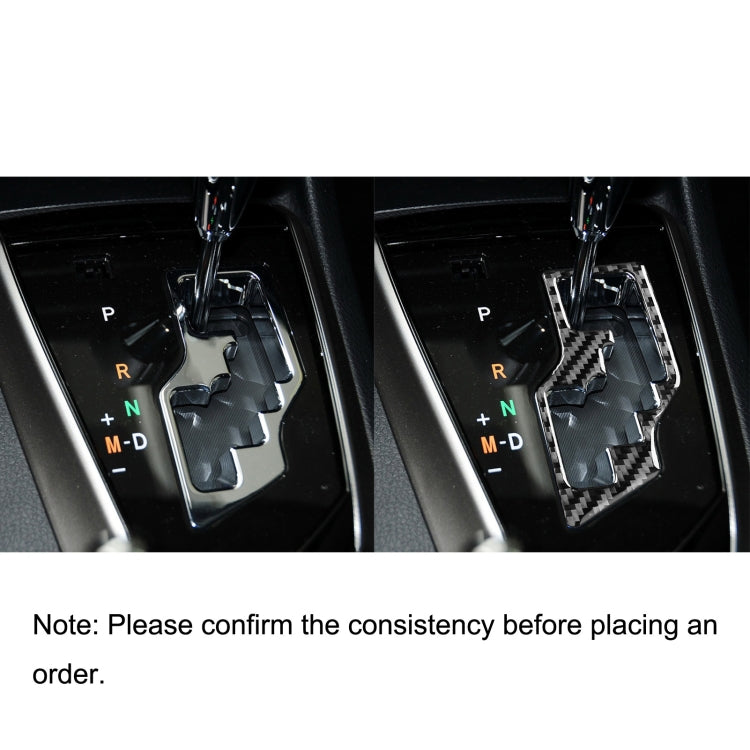 Before-and-after: carbon fiber-look gear shift trim sticker on gear selector