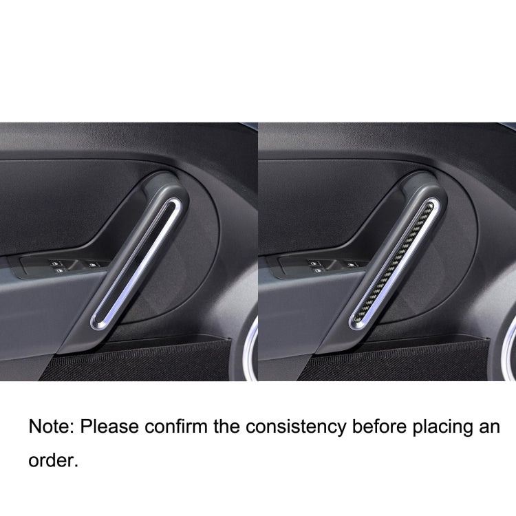 Before-and-after view: carbon fiber-look door handle trim sticker installed on door
