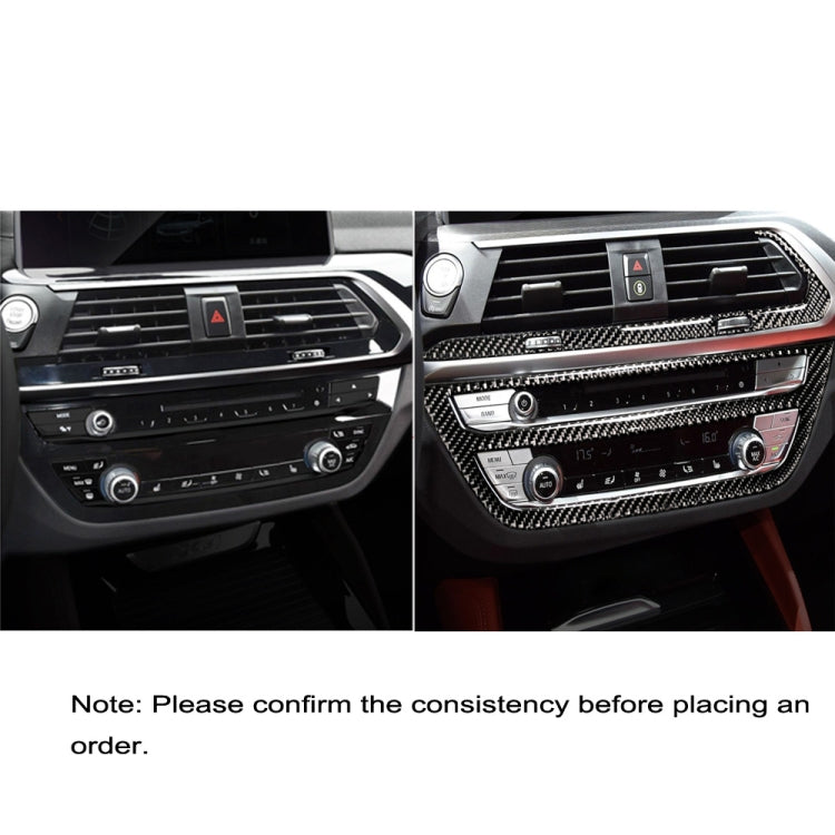 Before-and-after view of carbon fiber AC control panel trim sticker on dashboard
