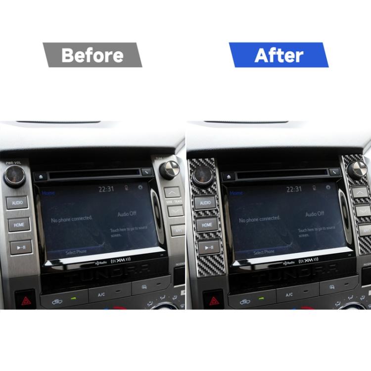 Before-and-after view of carbon fiber center console switch trim stickers