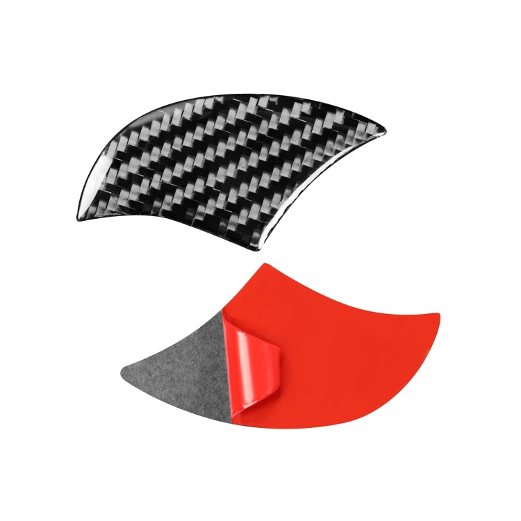 Carbon fiber tailgate logo sticker pieces with red adhesive backing, curved set