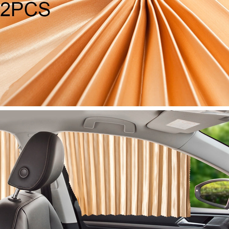 2-pack car rear seat window sunshade curtains, gold color, with pleated fabric