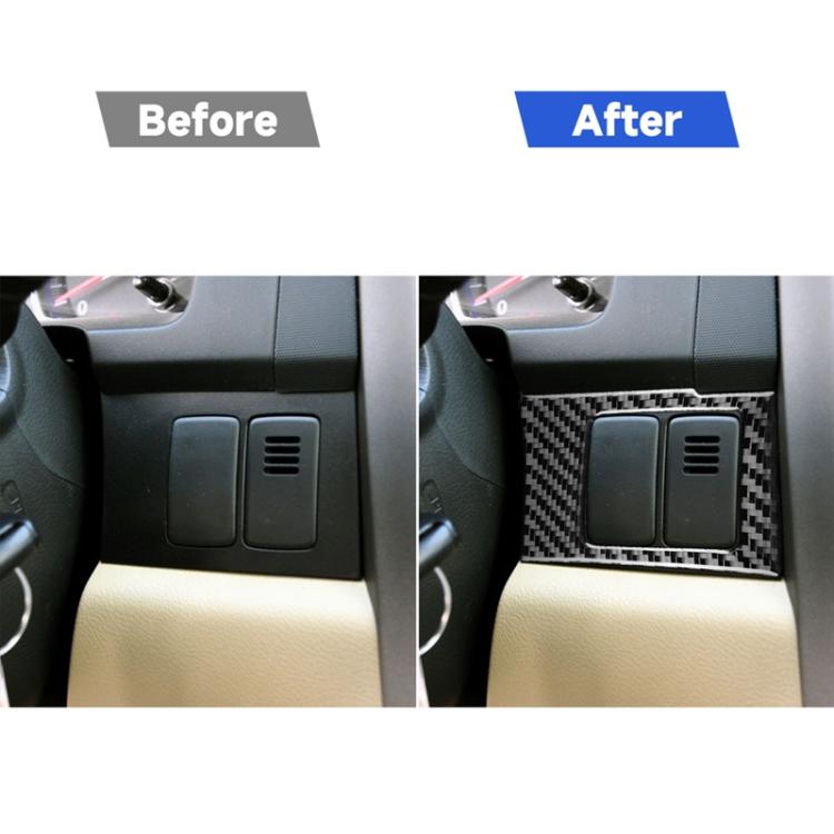 Carbon-fiber central control card box panel sticker shown installed on dashboard