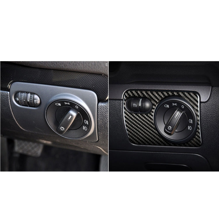 Headlight switch panel area shown before and after: carbon fiber trim installed