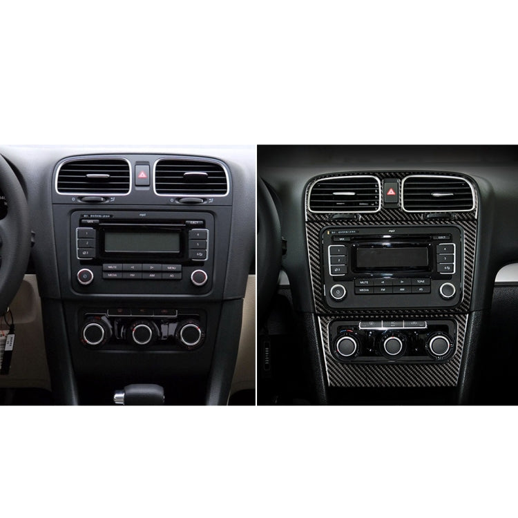Two-piece carbon fiber-look air vent trim on car dashboard, before/after comparison