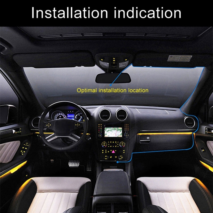 Dash cam installation indication inside car, showing optimal mounting location