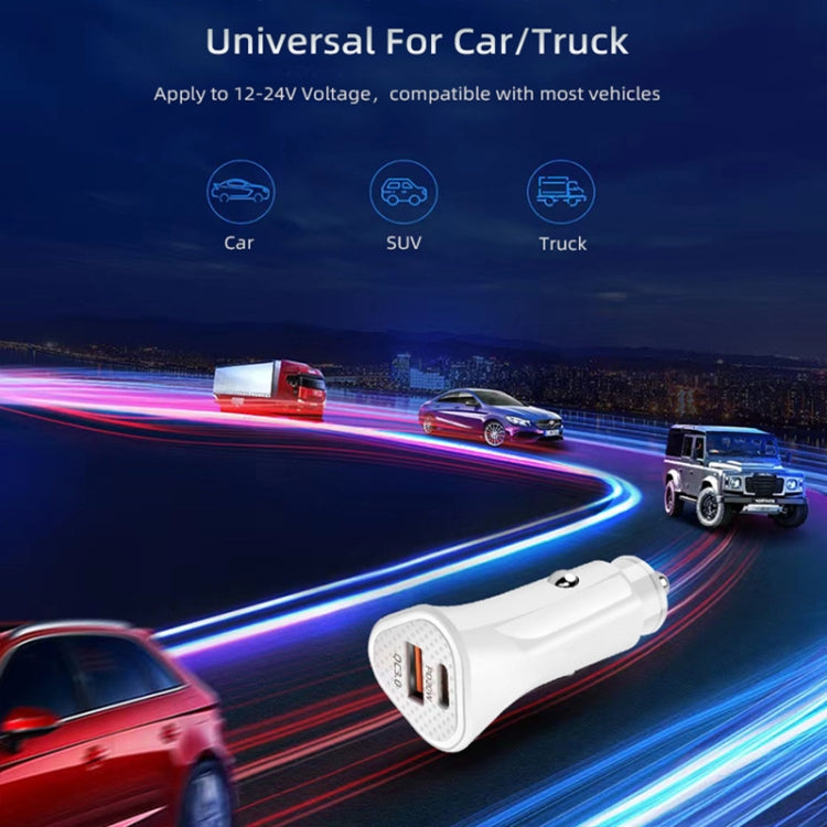 White triangle car charger with dual USB ports and cigarette-lighter plug