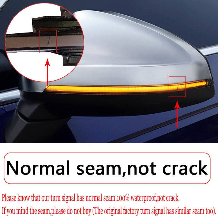 Side mirror LED turn signal strip with highlighted mounting seam detail