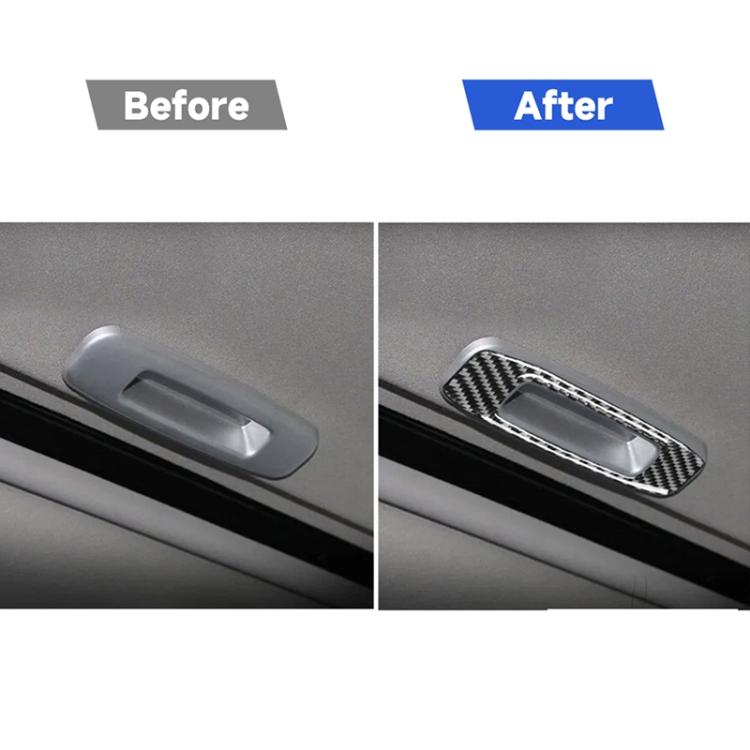 Before-and-after skylight handle trim sticker showing carbon fiber upgrade on handle area