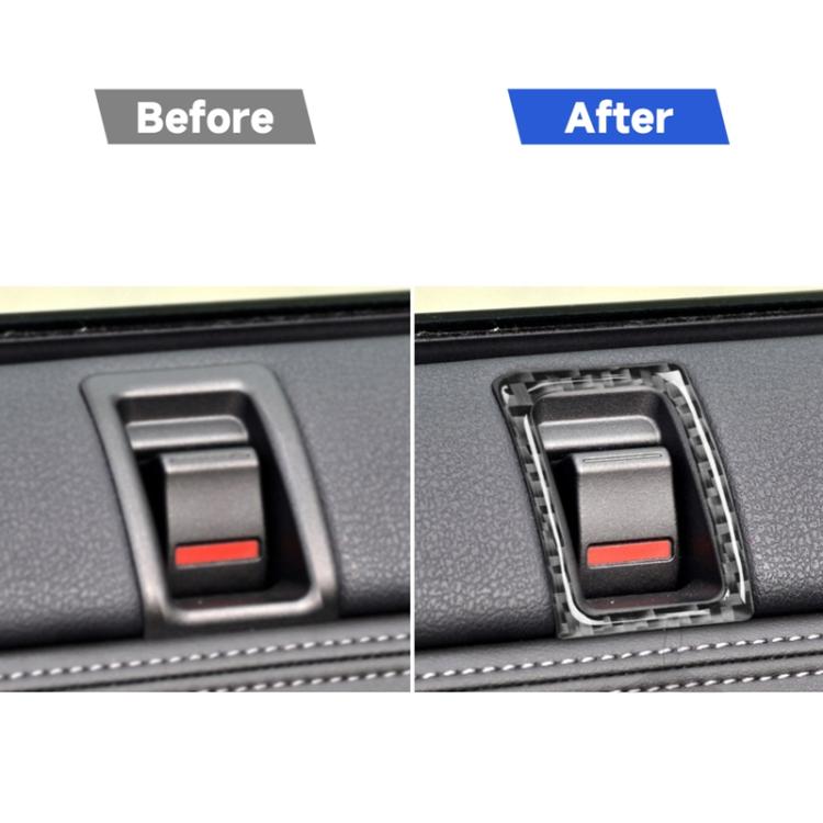 Before-and-after view of carbon fiber door lock trim sticker on door