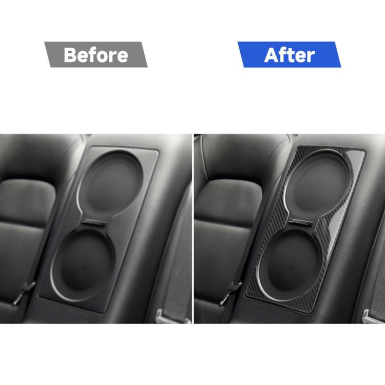 Before-and-after rear seat speaker area with carbon fiber-look dual oval inserts