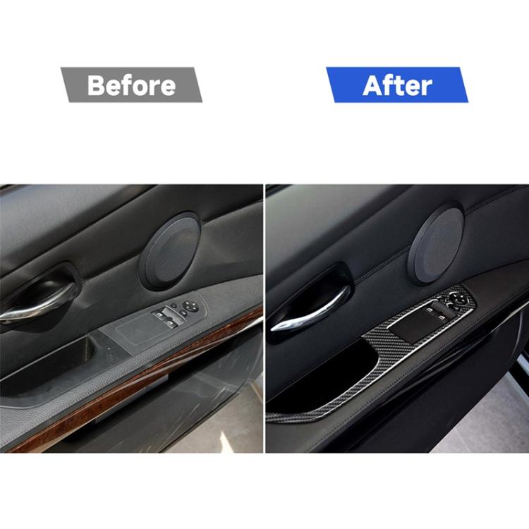 Interior door panel trim sticker before-and-after comparison
