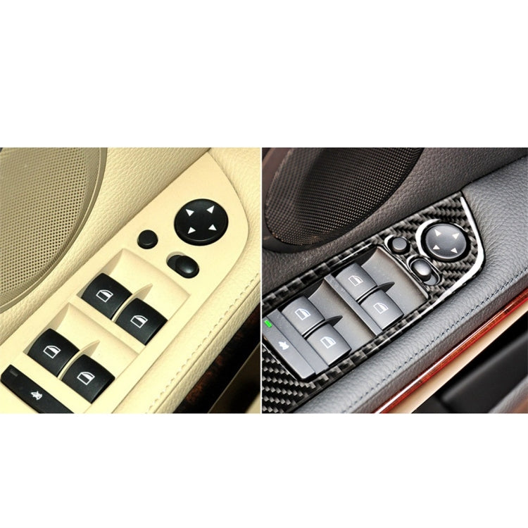 Split view of car switch panel using carbon fiber trim sticker before and after