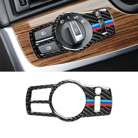Three Color Carbon Fiber Car Headlight Switch Decorative Sticker for BMW 5 Series F01 / F10 / F07 / F25 / F26, Suitable for Left-hand Driving, Headlight Switch(Three Color), Headlight Switch