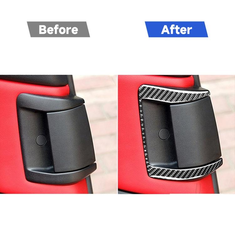 Split before/after view showing carbon-fiber style rear handle trim on dark handle