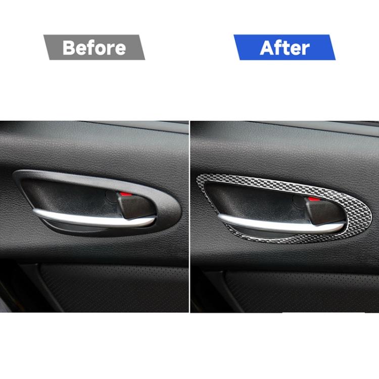 Carbon fiber door handle trim installed on inner door handle area