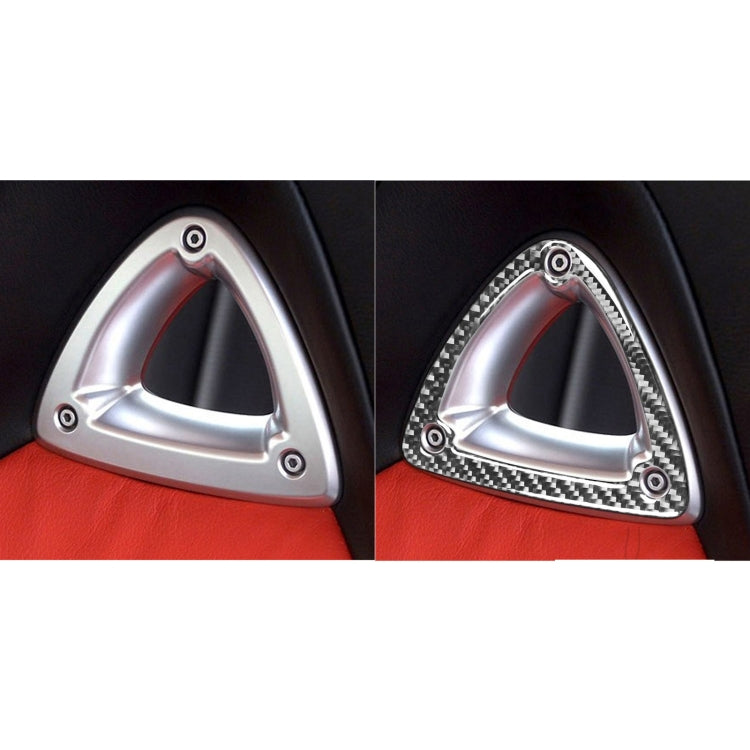 Seat headrest stickers comparison: silver trim before, carbon-fiber trim after