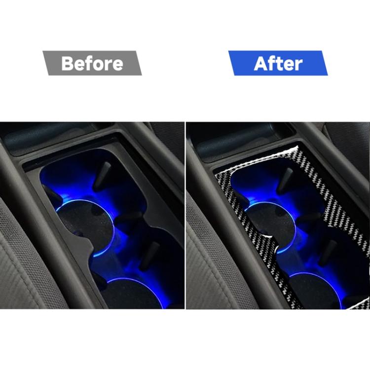 Car cup holder with carbon fiber sticker border, black-and-white weave