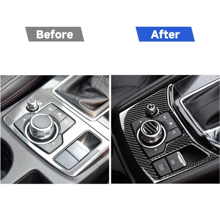 Carbon fiber-look handbrake panel trim sticker (after view) around rotary dial area