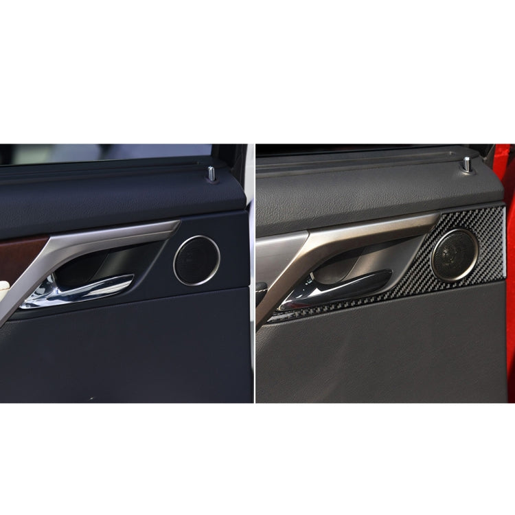 Installed carbon-fiber rear door handle trim sticker with circular cutout