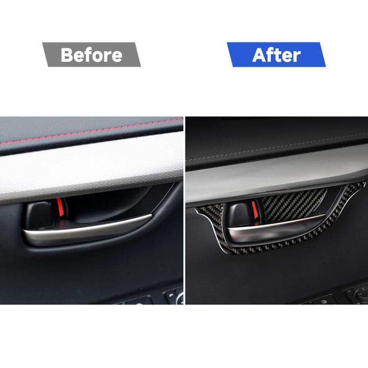 Carbon fiber inner door handle trim installed, curved black weave surround