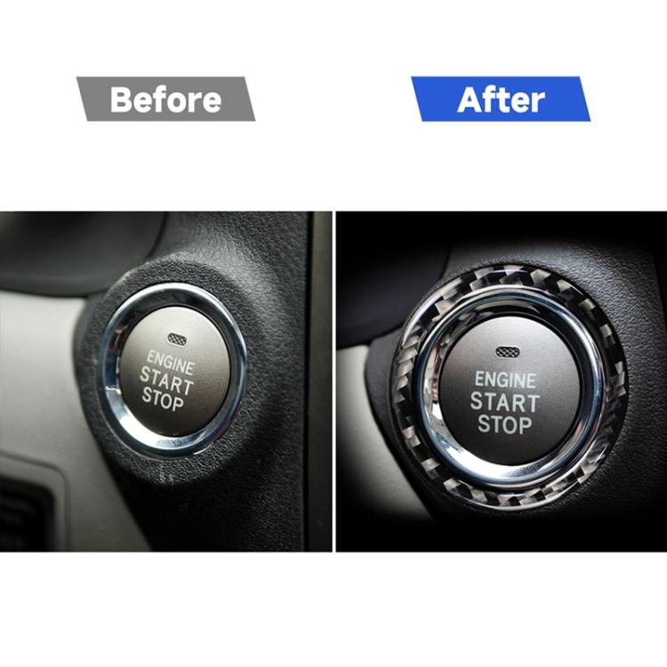 Engine Start Stop button ring sticker with black carbon-fiber border on dashboard