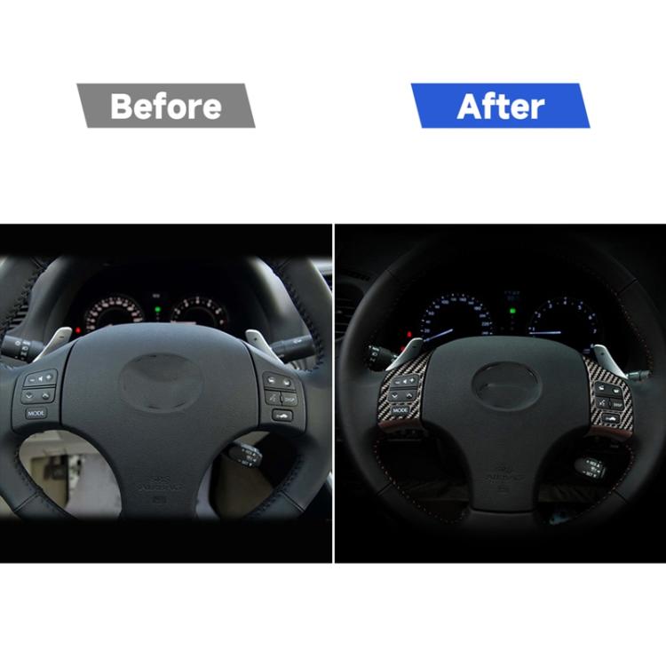 Steering wheel with button trim stickers installed near wheel controls.