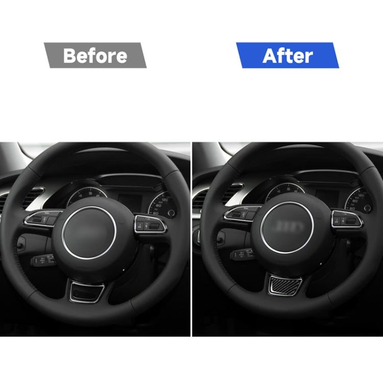 Applied steering wheel decorative sticker showing black carbon-fiber weave center trim