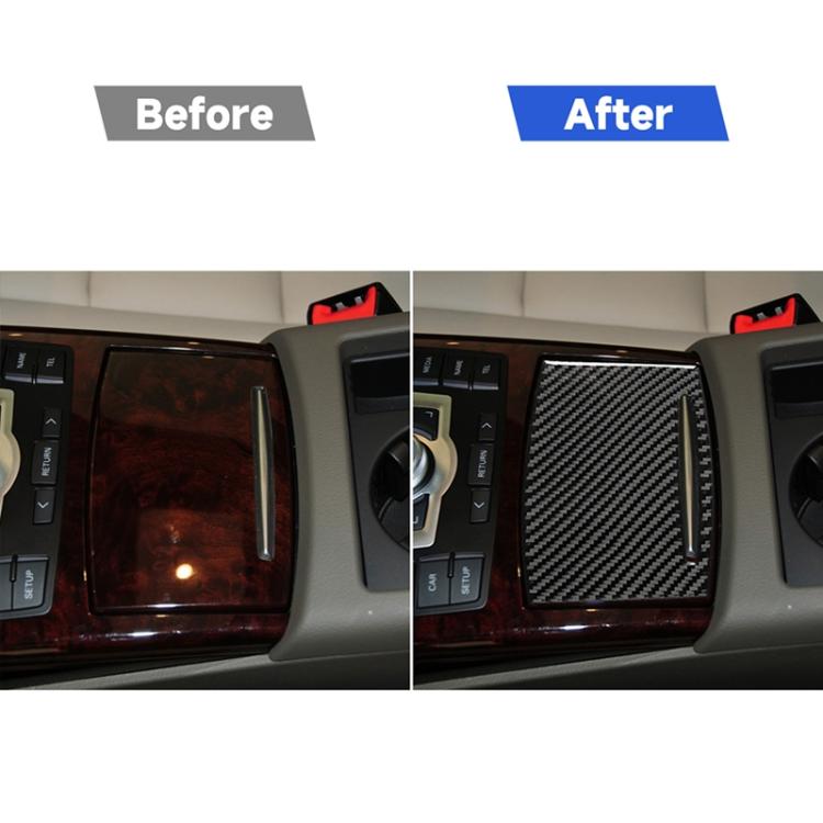 Carbon fiber water cup cover sticker installed on car center console trim