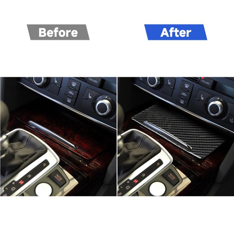 Installed black carbon fiber storage cover sticker on car console for right-drive model.