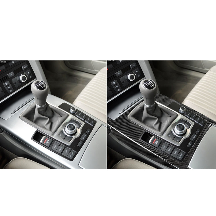 Installed carbon fiber trim sticker around gear shifter and control area in car