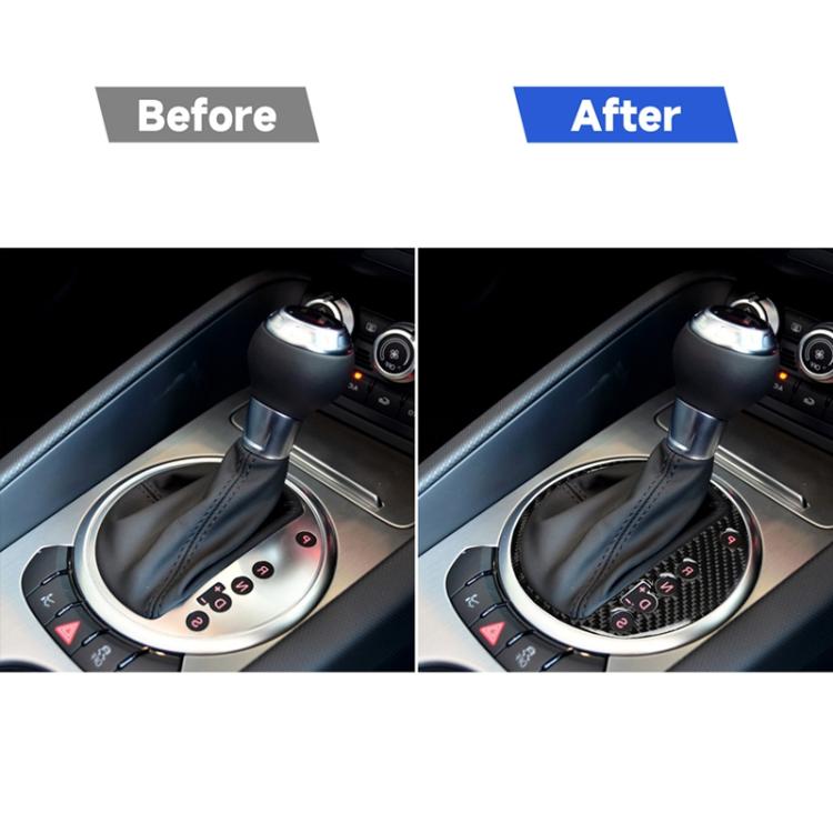 Installed carbon fiber gear shift position panel sticker on center console shift area