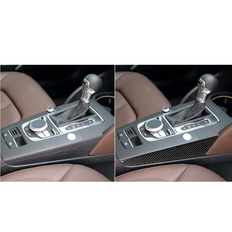 Installed carbon fiber gear shift side panel trim, dark black