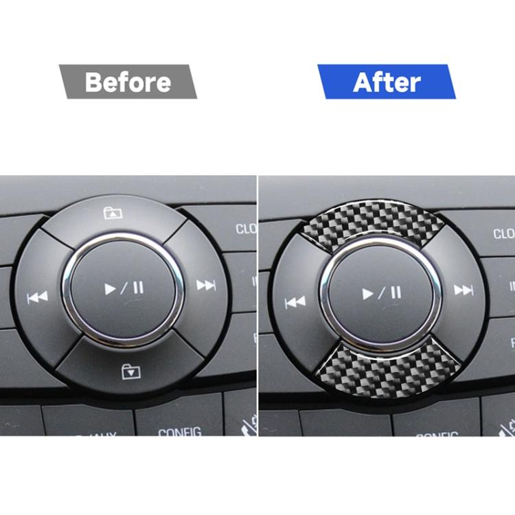 Before-and-after: carbon fiber CD button sticker on car audio dial
