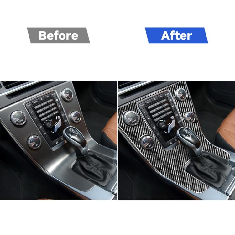 Car center console trim sticker, before-and-after comparison