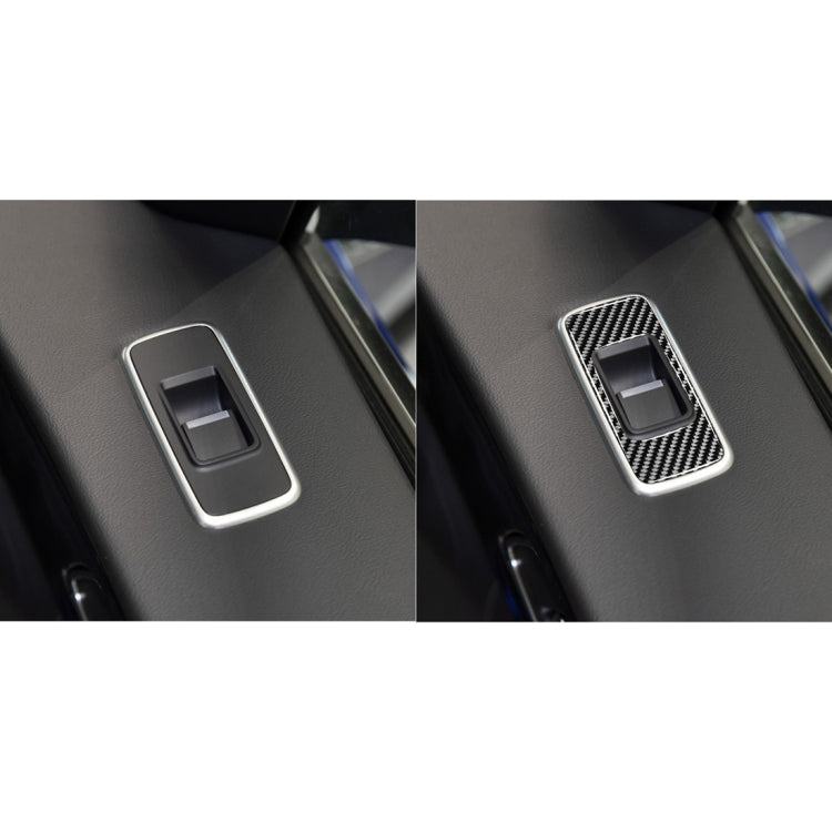 Before-and-after: carbon fiber lifting panel sticker on door control panel, chrome frame