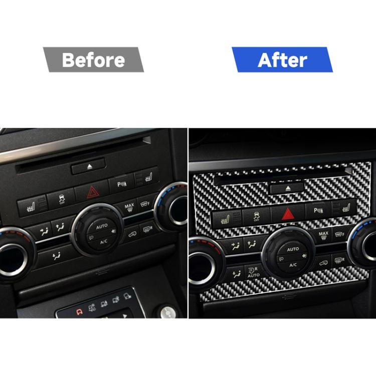 Split view showing dashboard center control with carbon fiber sticker installed after upgrade