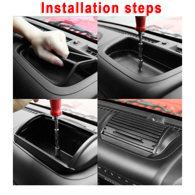 Black center console storage box organizer installed on the dashboard console