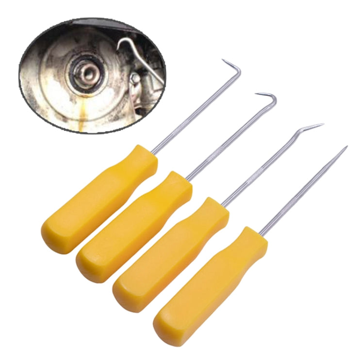Yellow oil seal gasket puller hooks with metal prongs, 4-piece set