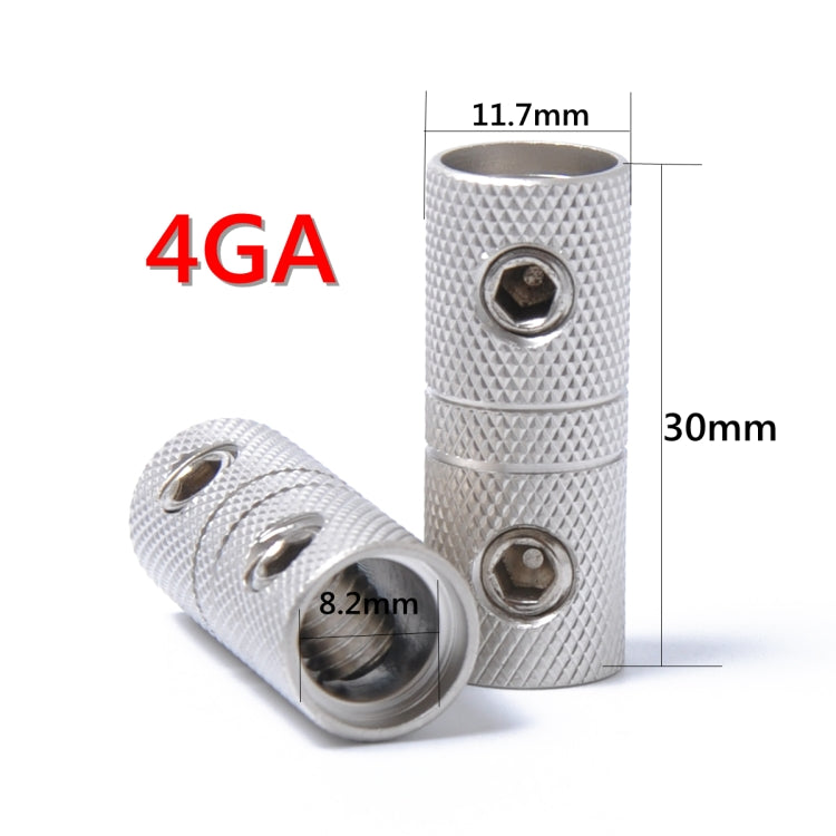 4AWG wire barrel coupler terminal, shows 11.7mm and 30mm measurements, silver