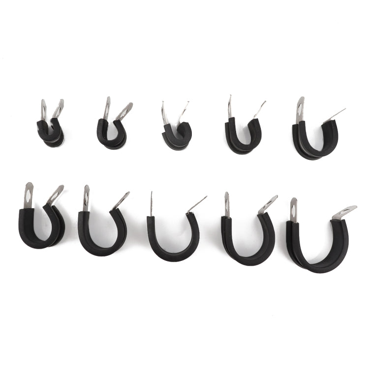 Black rubber U-style pipe clips with stainless steel mounting stems, 6mm