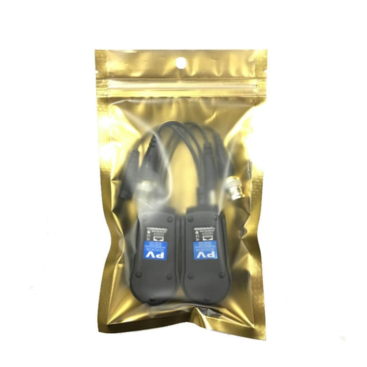 Passive balun transceiver pair packed in gold bag with attached cables