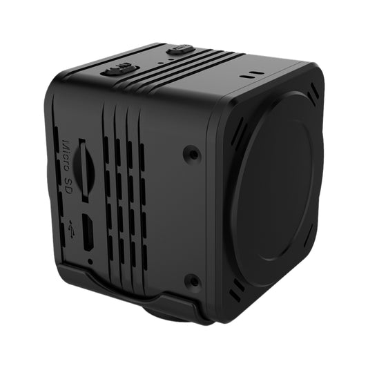 Black mini DV WiFi recorder camera side view with ventilation vents and power control