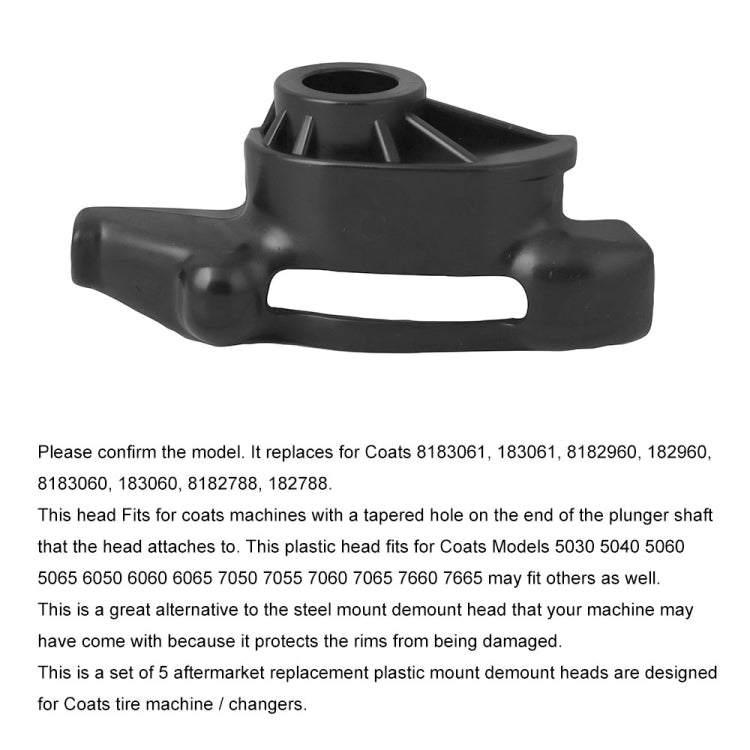 Black nylon demount head with central hole and rectangular cutout